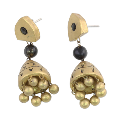 Ceramic dangle earrings, 'Harmonious Gold' - Gold Tone Ceramic Dangle Earrings by Indian Artisans