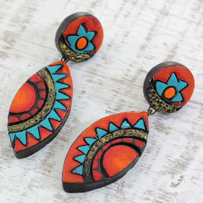 Pendientes colgantes de cerámica - Pendientes colgantes de cerámica coloridos de artesanos indios