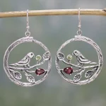 Garnet and peridot dangle earrings, 'Parrot Song' - Garnet and Peridot Parrot Dangle Earrings from India