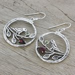 Garnet and peridot dangle earrings, 'Parrot Song' - Garnet and Peridot Parrot Dangle Earrings from India