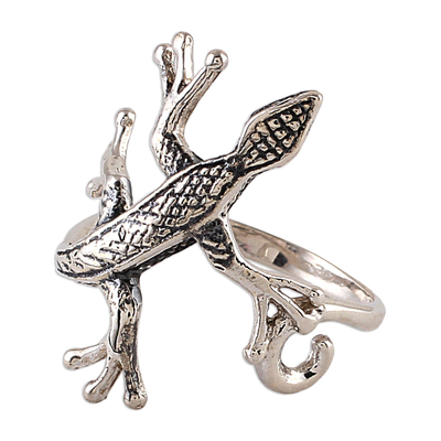 Sterling silver cocktail ring, 'Wild Glamour' - Sterling Silver Lizard Cocktail Ring from India