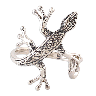 Sterling silver cocktail ring, 'Wild Glamour' - Sterling Silver Lizard Cocktail Ring from India