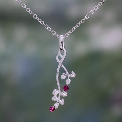 Tourmaline And Sterling Silver Leaf Necklace From India Pink - Silver Leaf Pendant India Tourmaline And Sterling Silver Leaf Necklace From India Pink - Silver Leaf Pendant India