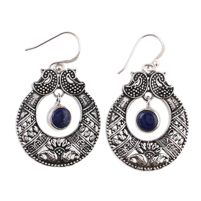 Lapis lazuli dangle earrings, 'Paisley Blue' - Lapis Lazuli and Sterling Silver Dangle Earrings from India
