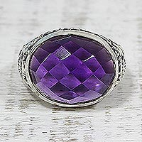 Amethyst cocktail ring, 'Lilac Glimmer' - Amethyst and Sterling Silver Cocktail Ring from India