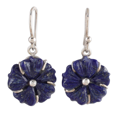 Pendientes colgantes de lapislázuli, 'Bursting Blossoms' - Pendientes de flores de lapislázuli artesanales con plata 925