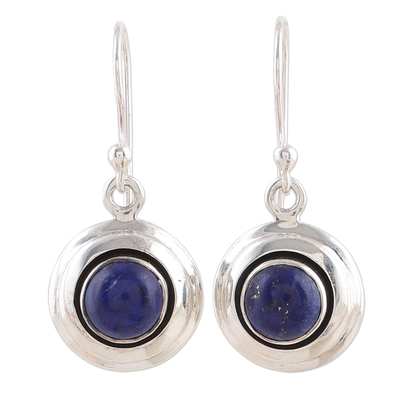 Lapis lazuli dangle earrings, 'Midnight Discs' - Contemporary Lapis Lazuli and Sterling Silver Earrings