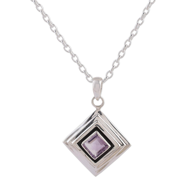Amethyst pendant necklace, 'Feminine Purple' - Amethyst and Sterling Silver Modern Necklace from India