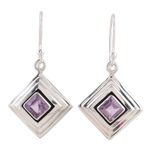 Amethyst dangle earrings, 'Feminine Purple' - Amethyst and Sterling Silver Modern Earrings from India