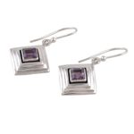 Amethyst dangle earrings, 'Feminine Purple' - Amethyst and Sterling Silver Modern Earrings from India