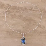 Chalcedony and blue topaz pendant necklace, 'Misty Vine' - Chalcedony and Blue Topaz Pendant Necklace from India