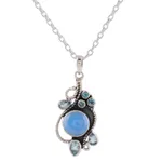 Chalcedony and blue topaz pendant necklace, 'Misty Vine' - Chalcedony and Blue Topaz Pendant Necklace from India