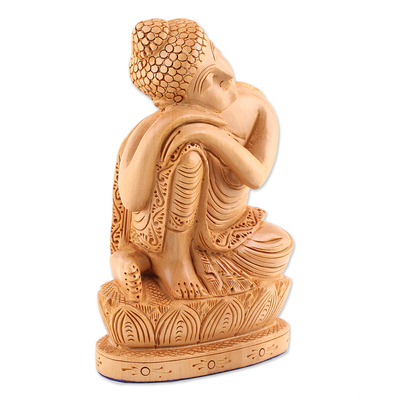 Wood sculpture, 'Buddha at Rest' - Hand Carved Kadam Wood Sculpture of Buddha from India