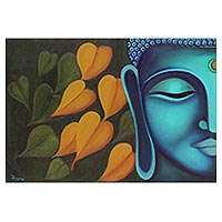 'Moksha - La verdad final' - Pintura firmada de Buda con hojas de la India