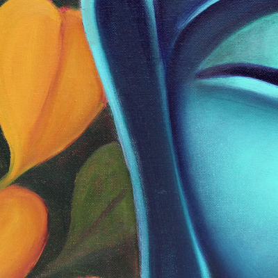 Moksha – Die letzte Wahrheit – Signiertes Gemälde von Buddha mit Blättern aus Indien
