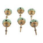 Ceramic knobs, 'Polka Dot Green' (set of 6) - Six Hand Painted Ceramic Knobs in Green and Black from India