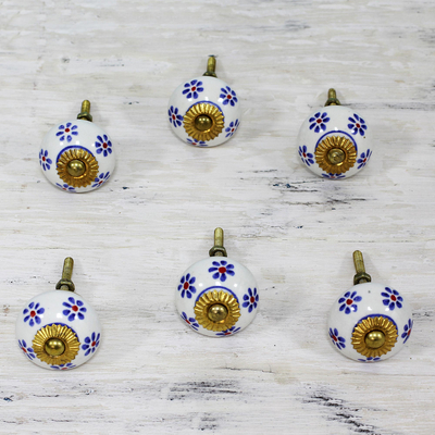 Ceramic knobs, Petite Blue Flowers (set of 6)