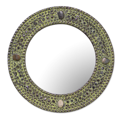Handcrafted Round Antiqued Aluminum Mirror from India