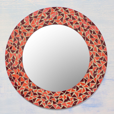 Espejo de pared de mosaico de vidrio - Espejo de pared de mosaico de vidrio naranja y marrón hecho a mano