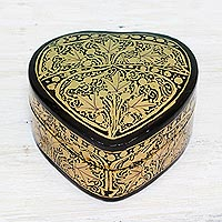 Caja decorativa de papel maché - Caja decorativa de papel maché negro y dorado de la India