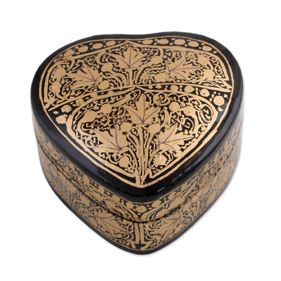 Papier mache decorative box, 'Royal Grandeur' - Black and Gold Papier Mache Decorative Box from India