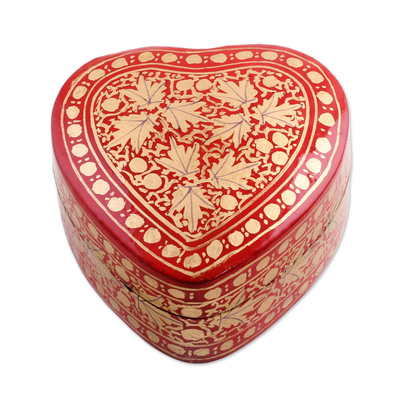 Papier mache decorative box, 'Royal Vermilion' - Red and Gold Papier Mache Decorative Box from India