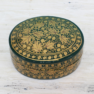 Dekorative Schachtel aus Pappmaché - Goldene und grüne dekorative Pappmaché-Box aus Indien