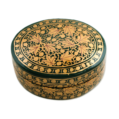 Gold and Green Papier Mache Decorative Box from India