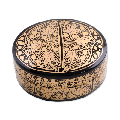 Black and Gold Papier Mache Decorative Box from India
