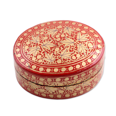 Dekorative Schachtel aus goldenem und rotem Pappmaché aus Indien
