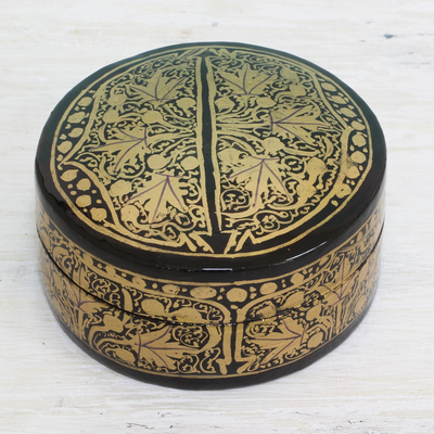 Papier mache decorative box, 'Alluring Grandeur' - Gold and Black Papier Mache Decorative Box from India