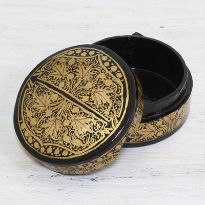 Papier mache decorative box, 'Alluring Grandeur' - Gold and Black Papier Mache Decorative Box from India