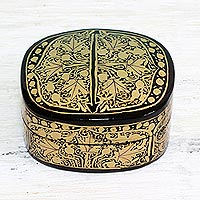 Papier mache decorative box, 'Graceful Grandeur' - Gold and Black Papier Mache Decorative Box from India