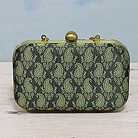 Brocade evening bag, 'Paisley Garden' - Green Paisley Evening Bag with Shoulder Strap from India