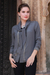 Silk blouse, 'Dazzling Flint' - 100% Silk Blouse in Flint Grey with Beaded Accents thumbail