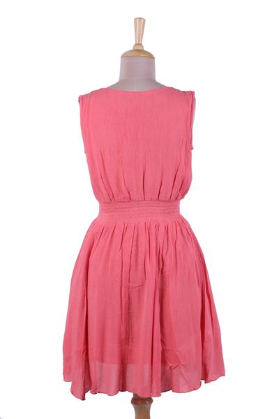 Rayon sundress, 'Rosy Dawn' - Sleeveless Crinkled Rayon Dress in Rosy Pink