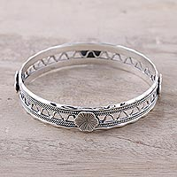 Featured review for Sterling silver bangle bracelet, Floral Wave
