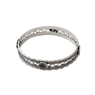 Floral Sterling Silver Bangle Bracelet from India