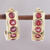 Garnet half-hoop earrings, 'Jaipur Curve' - 23k Gold Plated Sterling Silver Garnet Half-Hoop Earrings thumbail