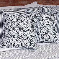 Featured review for Block print cotton cushion covers, Misty Morning (pair)