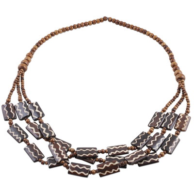 Halskette aus Knochenperlen - Handgefertigte braune Perlenkette aus Knochen aus Indien
