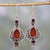 Carnelian and garnet dangle earrings, 'Fiery Glow' - Carnelian Garnet and Sterling Silver Indian Dangle Earrings