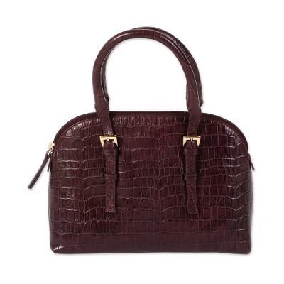 Handcrafted Leather Handle Handbag in Cordovan from India