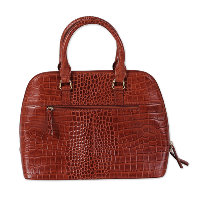 Leather handle handbag, 'Princess of Delhi' - Handcrafted Brown Leather Handle Handbag from India