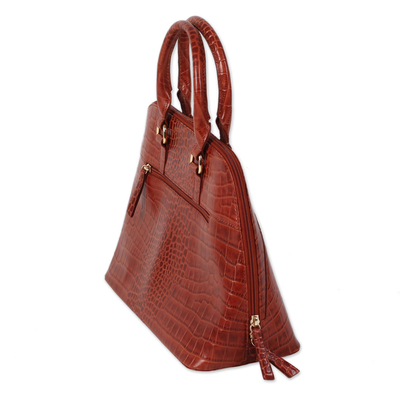 Handtasche mit Lederhenkel, 'Prinzessin von Delhi'. - Handgefertigte Handtasche mit braunem Lederhenkel aus Indien