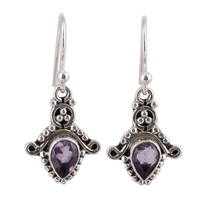 Amethyst and Sterling Silver Teardrop Earrings from India