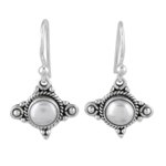 Cultured pearl dangle earrings, 'Incandescence' - Cultured Pearl and Sterling Silver Earrings from India