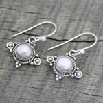 Cultured pearl dangle earrings, 'Incandescence' - Cultured Pearl and Sterling Silver Earrings from India