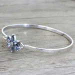 Blue topaz pendant bracelet, 'Marquise Flower' - Blue Topaz and Sterling Silver Floral Bracelet from India
