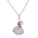 Rainbow moonstone and amethyst pendant necklace, 'Lilac Romance' - Rainbow Moonstone and Amethyst Pendant Necklace from India